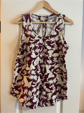 Old Navy Women's Maroon Floral Tie-Back Tank Top